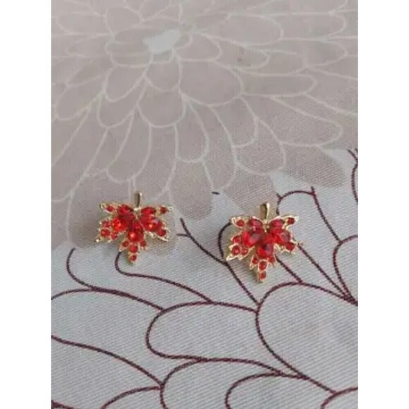 New - 925 Silver Posts Orange Maple Leaf Retro Stud Earrings - Picture 3 of 4